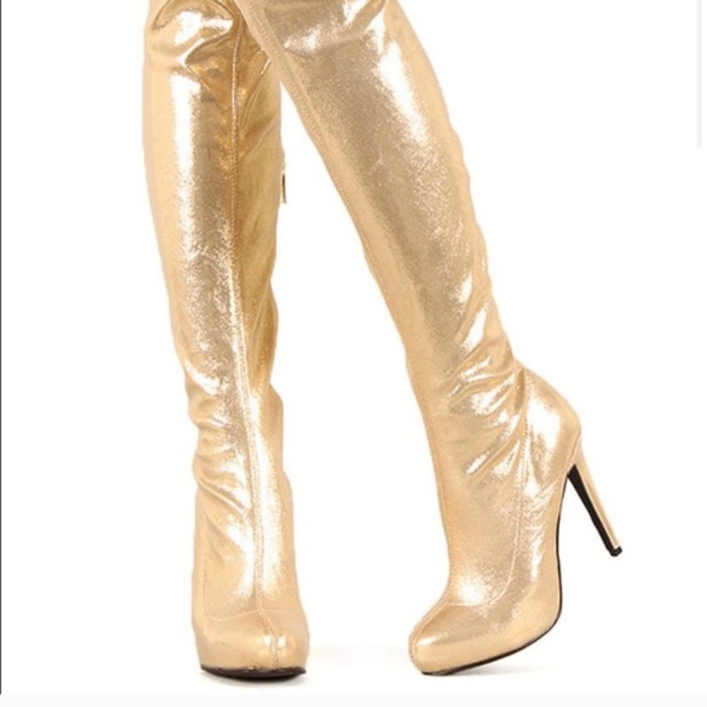 Gold Thigh High Boot Heels